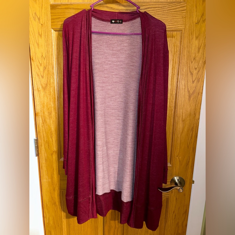 Women's Burgundy Open Front Cardigan